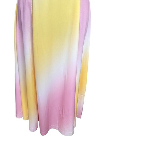 Pastel Pink & Yellow Gradient Puff Sleeve Midi Dress With Open Back Design & But - Picture 3 of 6